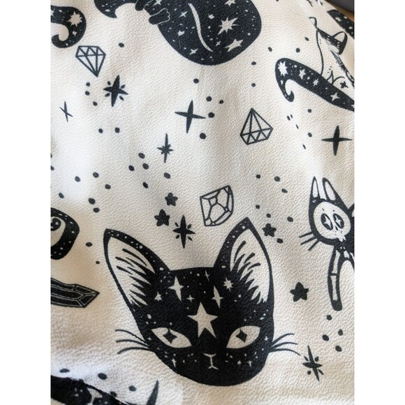 L.A Soul Cosmic Cats L Printed Fit-Flare Dress Sleeveless Pockets Black White - Picture 4 of 6